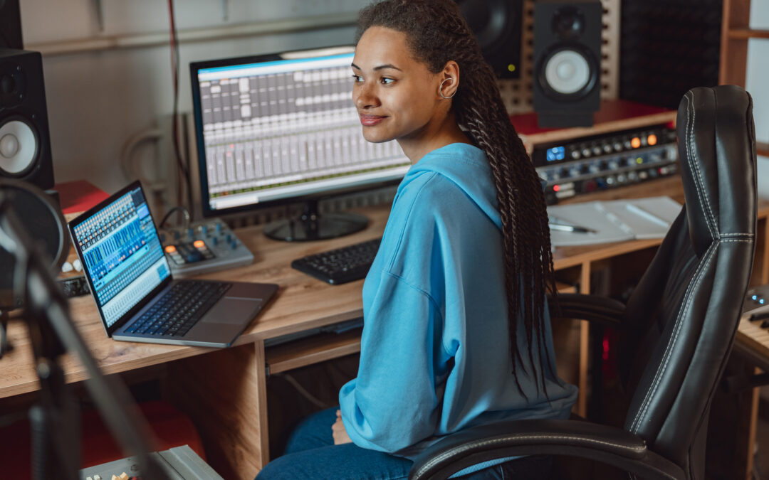 Woman recording audio